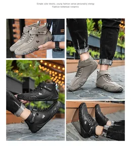 Detail von High-Top-Freizeitschuhen mit rutschfester Wellensohle und Klettverschlussriemen