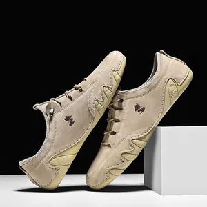 Men's premium beige suede leather casual loafers with octopus rubber sole