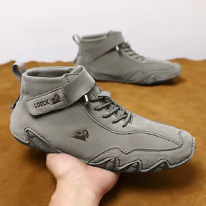 Dunkelgraue Herren-Freizeitschuhe High-Top-Boots aus Wildleder mit Klettverschluss