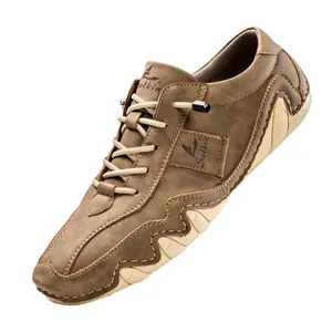Chaussures décontractées marron pour homme avec semelles en caoutchouc ondulées