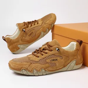 Breathable outdoor mesh sneakers for men featuring durable anti-slip rubber soles in camel