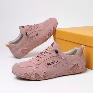 Pink suede outdoor casual sneakers for men and women with durable rubber soles