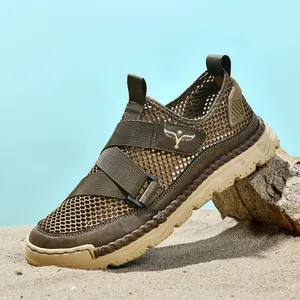 Men's Breathable Mesh Beach Sandals Outdoor Non-slip Rubber Sole Casual Water Shoes Hand-stitched Summer Walking Footwear