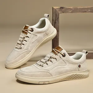 Men's Casual Suede Board Shoes Retro Breathable Fashion Sneakers Height Increasing Lace-up Rubber Sole Flat Walking Shoes For Men