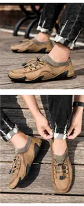 Détail de mocassins en cuir marron avec col en tricot et semelle en caoutchouc ondulée