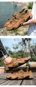 Détails de mocassins en cuir marron avec col en tricot et semelle pieuvre en gomme