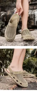 Atmungsaktive Khaki-Mesh-Outdoor-Sandalen mit handgenähten Sohlen und praktischem Two-Way-Design