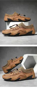 Mocassins en cuir décontractés pour hommes marron avec lacets élastiques et semelles