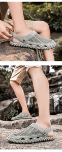 Detailansicht der grauen Outdoorsandalen mit atmungsaktivem Mesh und robuster Gummisohle