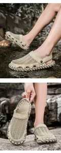 Detail von Herren-Outdoorsandalen aus Leder mit atmungsaktivem Mesh und Gummisohle