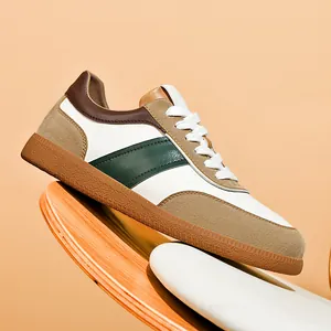Baskets Unisexes Style German Army Trainer GAT Tige Basse Patchwork Microfibre Chaussures de Sport Décontractées Semelle Gomme Respirantes Lacets