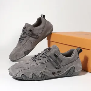 Men's outdoor casual shoes in grey genuine leather with non-slip rubber sole and shoebox