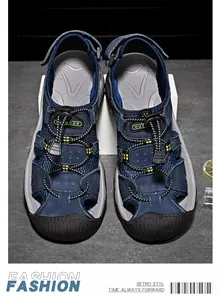Detail of closed-toe men's water sandals with drawstring and breathable mesh