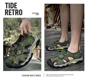 Detail of army green outdoor water sandals with closed toe and bungee lacing