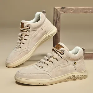 Men's High-Top Leisure Board Shoes Bovine Split Leather Breathable Retro Workwear Outdoor Fashion Sneakers For Men