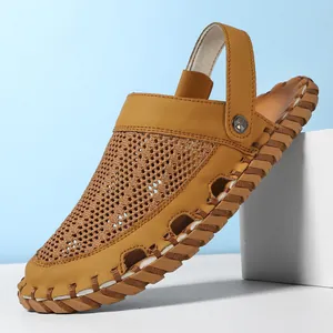 Herren Mesh Atmungsaktive Sandalen Zwei-Wege-Tragekomfort Hausschuhe Outdoor Lässige Strand Schuhe Mit Gummisohle Handnaht Sommer Fußbekleidung