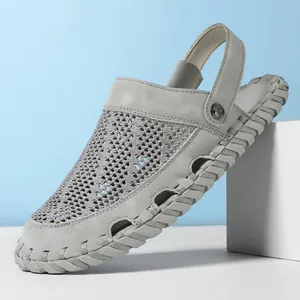 Herren Sandalen aus grauem Mesh und Leder mit verstellbarem Fersenriemen und Websohle