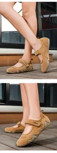 Détails de sandales outdoor kaki avec sangles velcro et maille respirante pour hommes