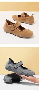 Détail de chaussures de marche outdoor avec texture en daim et maille et sangle velcro