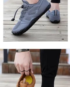 Detail van outdoorschoenen met ademend mesh en een snelvetersysteem voor grip