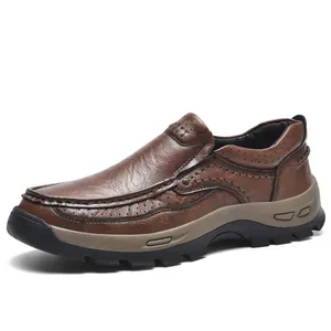 Mocassins pour hommes en cuir marron foncé avec semelles antidérapantes