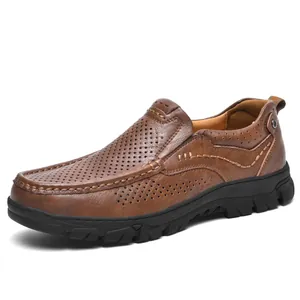 Casual herenschoenen van bruin echt leer met ademend instapmodel en een rubberen zool