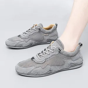 Breathable light grey mesh men casual loafers with lace-up and reinforced toe design