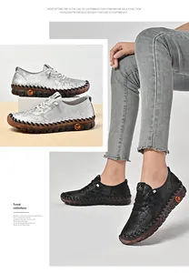 Detail of soft-sole loafers featuring hand-stitched seams and textured jacquard upper