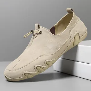 Men Genuine Leather Loafers Casual Breathable Driving Shoes Wave Rubber Sole Slip-On Moccasins For Daily Outdoor Walking