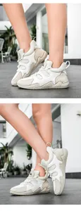 Détails des baskets plateforme en cuir véritable montrant le mélange de textures