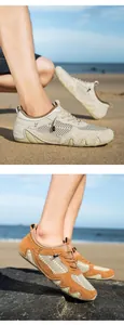Detail of breathable mesh and suede upper on casual summer outdoor sneakers for men