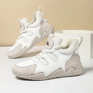 Bottines à plateforme en cuir véritable pour femme au style patchwork blanc cassé et beige
