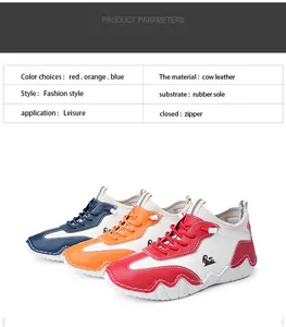 Close-up detail of cow leather casual sneakers with zipper closure and rubber soles