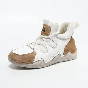 Baskets montantes en cuir véritable avec cuir blanc et empiècements en daim brun