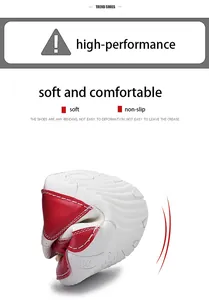 Detail showing the ultra-flexible white and red leather sole with anti-slip wave pattern
