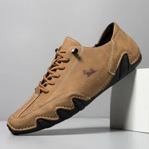Men's Casual Microfiber Leather Loafers Moccasins Comfortable Breathable Low Top Walking Shoes With Wave Rubber Sole Stitching Design