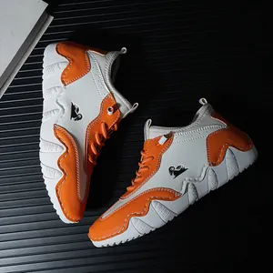 Orange and beige casual sneakers for women with thick rubber soles and sheep head logo