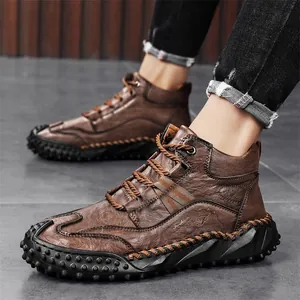Men's dark brown leather Martin boots with thick rubber soles for outdoor casual wear