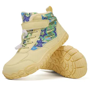 Winter barefoot boots for children with warm fleece lining and non-slip rubber soles