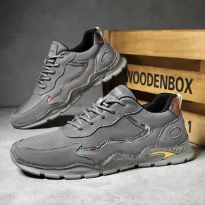 Men's Casual Outdoor Hiking Shoes First Layer Pigskin Leather Mesh Breathable Anti-Slip Thick Sole Fashion Sports Sneakers