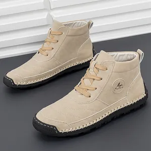 Men's khaki suede lace-up Martin boots with durable non-slip rubber soles for outdoors
