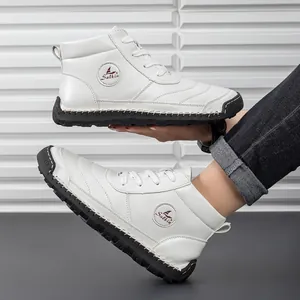 Salkin men's high-top white leather boots with durable black rubber soles and contrast stitching