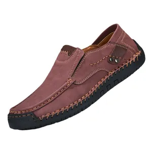 Brown leather loafers for men with handmade stitching and durable rubber soles