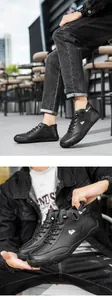 Detail of black leather high-top shoes with LDECK logo and anti-slip rubber soles