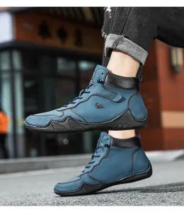 Bottines montantes pour hommes en nubuck bleu avec semelles en caoutchouc antidérapantes