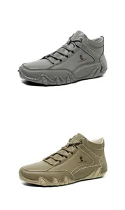 Détails de bottines montantes en cuir décontractées avec surpiqûres et semelles en gomme