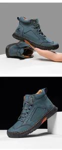 Detailed view showing the flexible matte leather texture and artisan hand stitching on boots