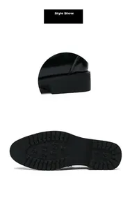 Vue détaillée du talon en cuir noir et des motifs antidérapants de la semelle