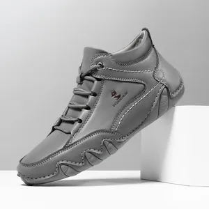 Bottines Martin Hautes pour Hommes Décontractées en Cuir Microfibre Automne Hiver Chaussures Extérieur Antidérapantes Style Britannique Rétro