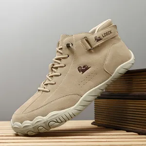 Men's khaki casual outdoor boots with suede upper and anti-slip rubber soles